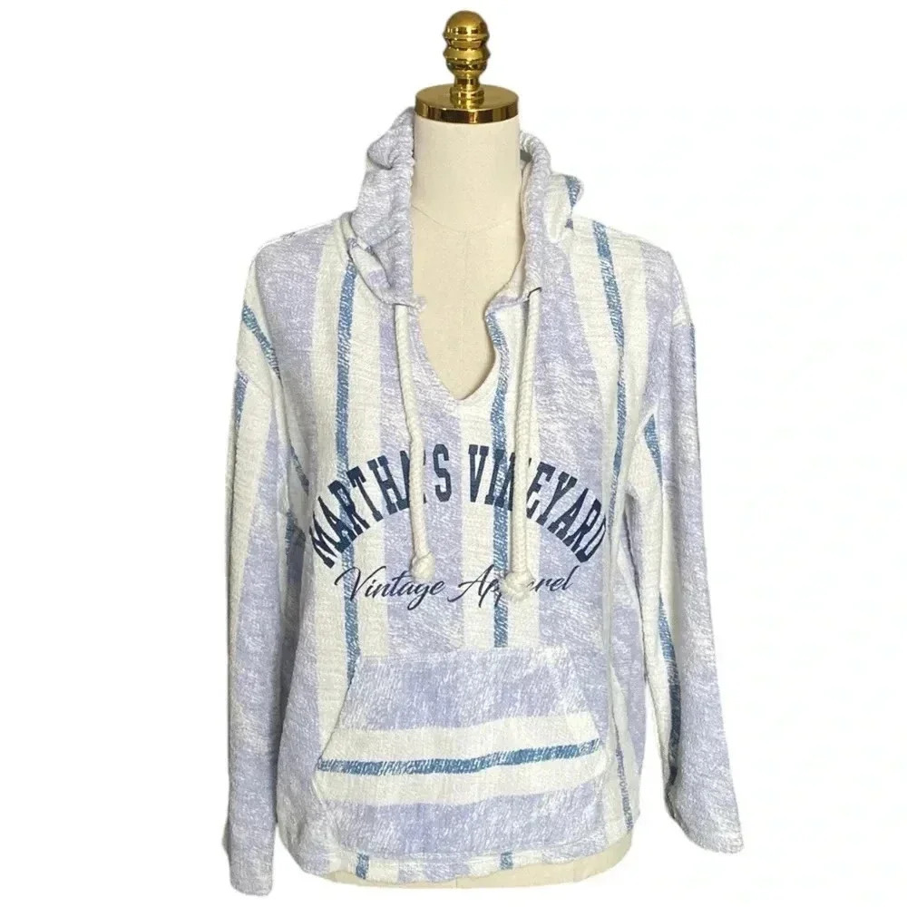 OCEAN DRIVE | Cotton Blend Knit Martha’s Vineyard Striped Hoodie Size M